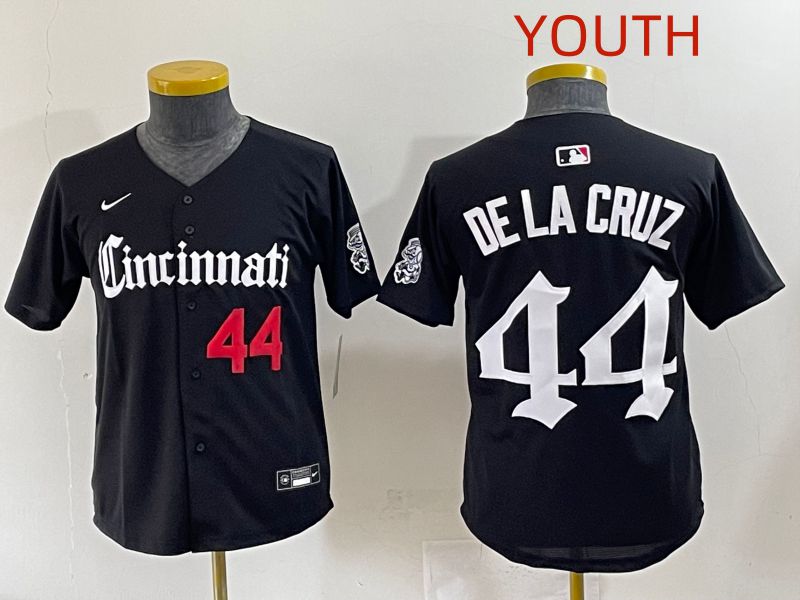 Youth 2025 Cincinnati Reds #44 De La Cruz Black Five generations Joint Name Nike MLB Jersey style 6->youth mlb jersey->Youth Jersey